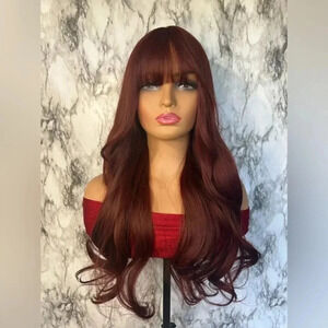 Burgundy Red Long Wavy Wig Natural Realistic Hair look